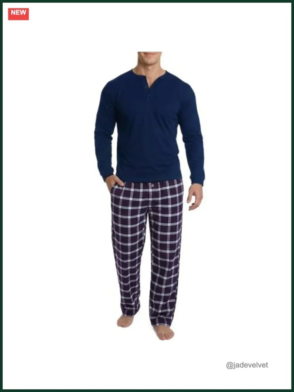 Lightweight Flannel Men's Pajama Set Cotton Blend Long Sleeve Lounge Set